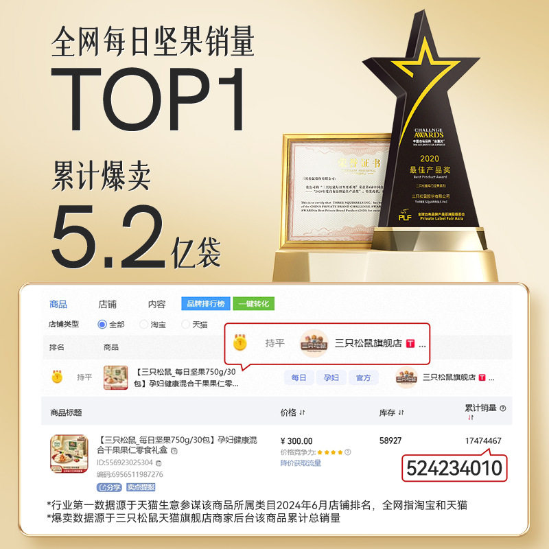 Three squirrels daily nuts 750g/30 packs of healthy breakfast mixed dried nuts nut snacks gift box gift