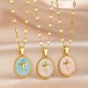 Cross-Border Hot Selling Colorful Oil Dripping Cross Pendant Round Necklace Gold Clavicle Chain Women's Niche Design Jewelry Women