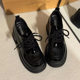 Black Thick-Soled 6cm Height-Increasing Mary Jane Wasteland Style Spring and Summer Small Leather Shoes Platform-Soled Slip-On Versatile Loafers