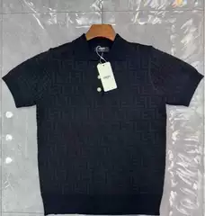 Ceiling Brand European and American Trendy Brand Polo Short-Sleeve Knit Shirt with Full Embossed Jacquard Fendi Men's Clothing