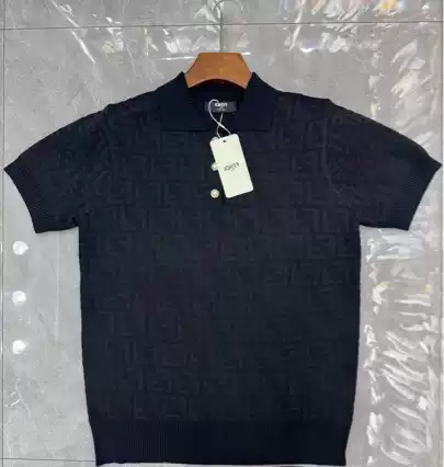 Ceiling Brand European and American Trendy Brand Polo Short-Sleeve Knit Shirt with Full Embossed Jacquard Fendi Men's Clothing