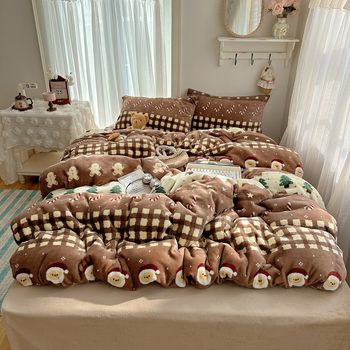 New A-Class Ins-Style Girl Cartoon Thickened Milk Velvet Four-Piece Bedding Set, Student Dormitory Three-Piece Bedding Set