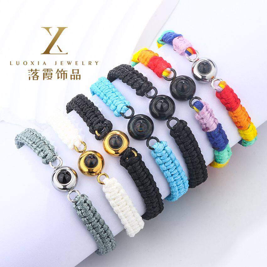 Birth year red rope hand-woven round titanium steel projection bracelet 100 languages simple bracelet customization