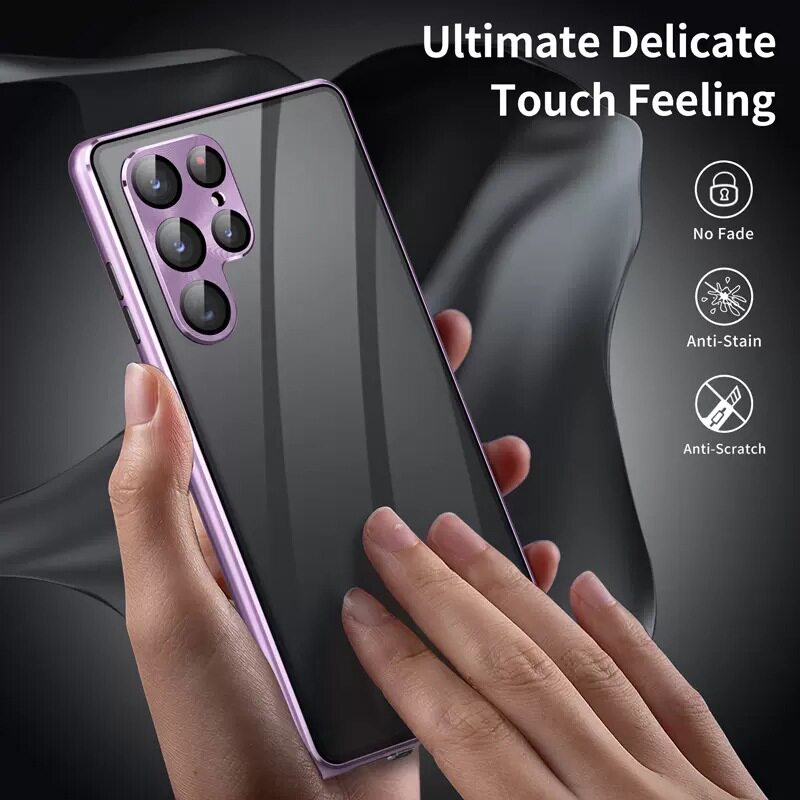 Suitable for Samsung S26Ultra Glossy Lens Protector Buckle Magneto Phone Case S25Plus Double-Sided Glass S24Fe
