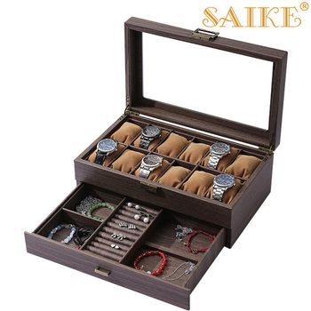 Cross-border Hot-selling Retro Leather Double-layer 12-bit Watch Jewelry Multi-function Storage Box Carbon Fiber Leather