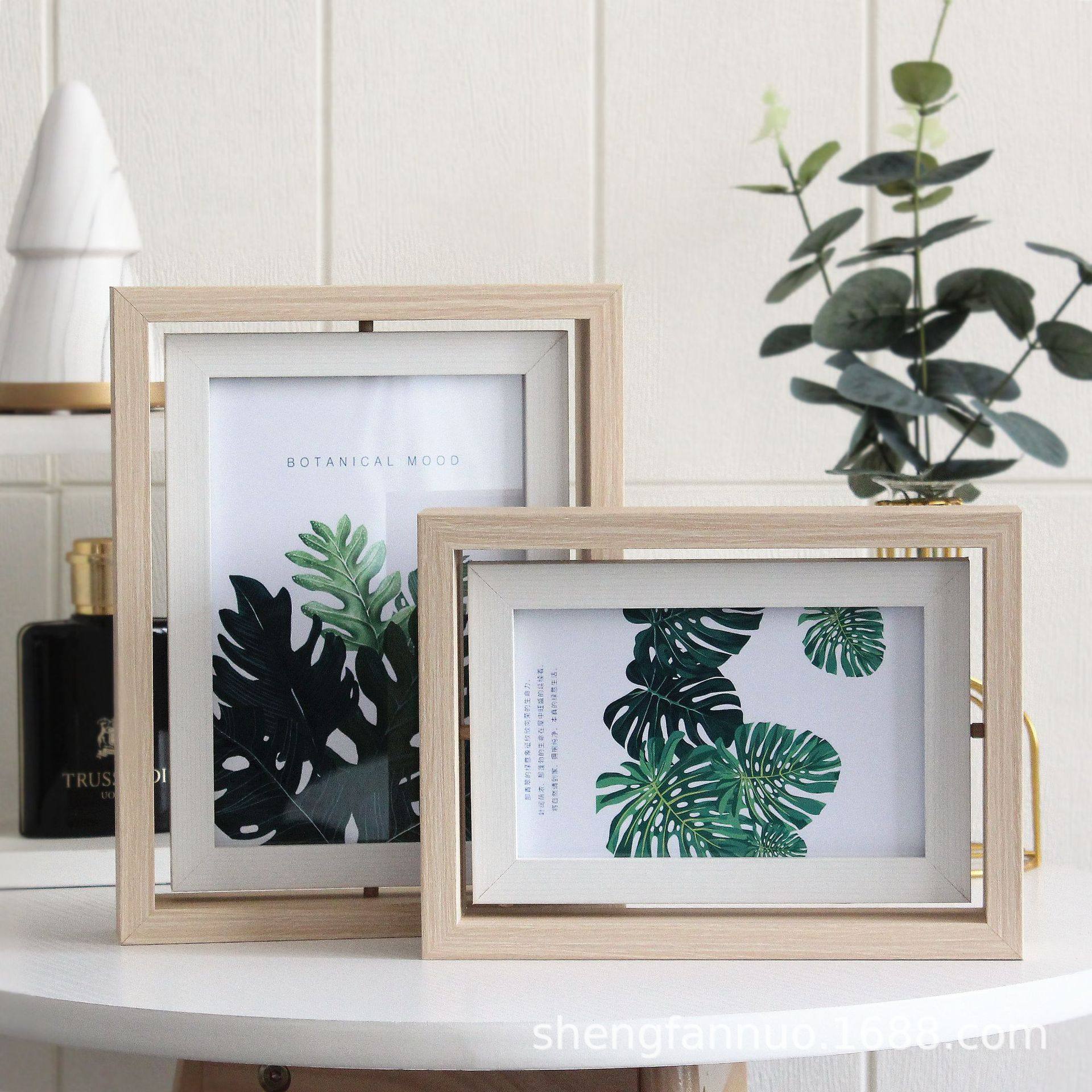 INS Nordic style office desktop photo frame table 6 inch 7 inch 8 inch specimen frame double-sided rotating photo rack wholesale