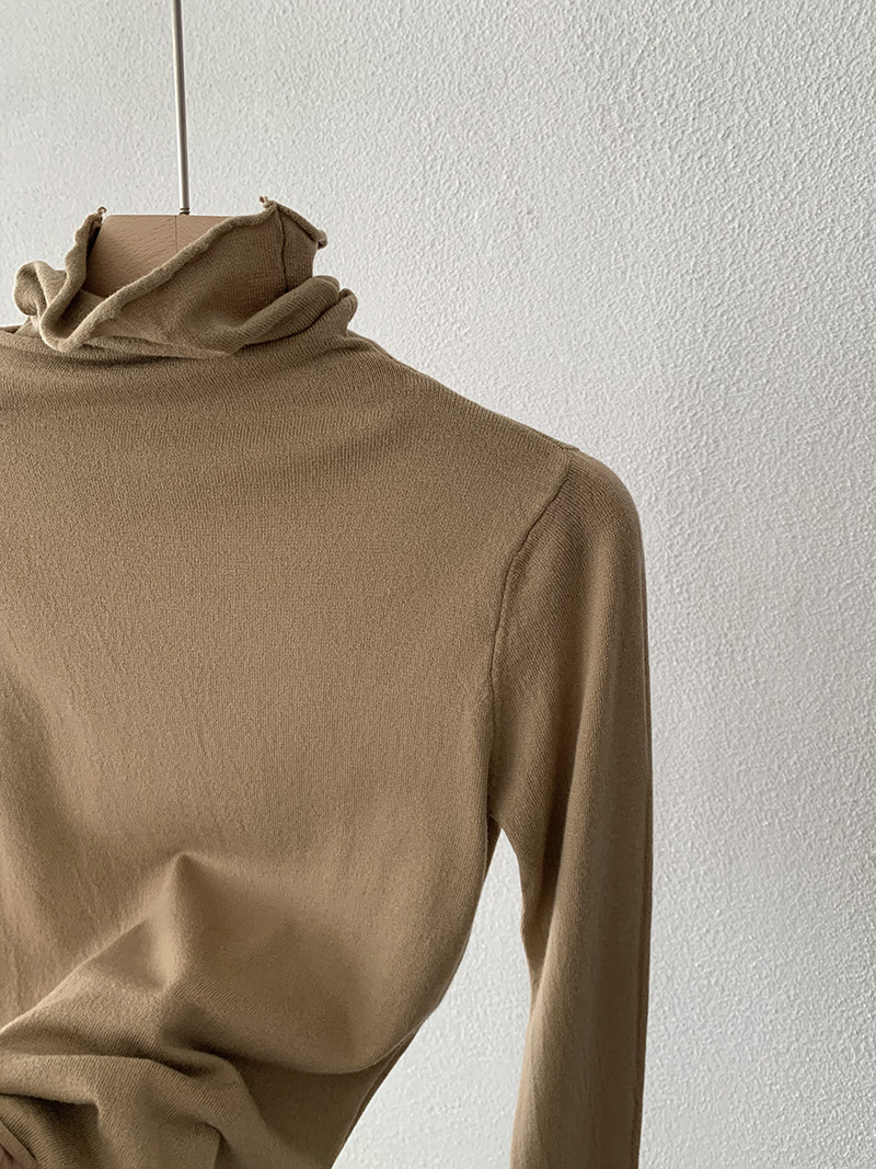 欧玛莱 柔软堆堆领纯色长袖安迪绒修身显瘦针织打底衫上衣女 4793