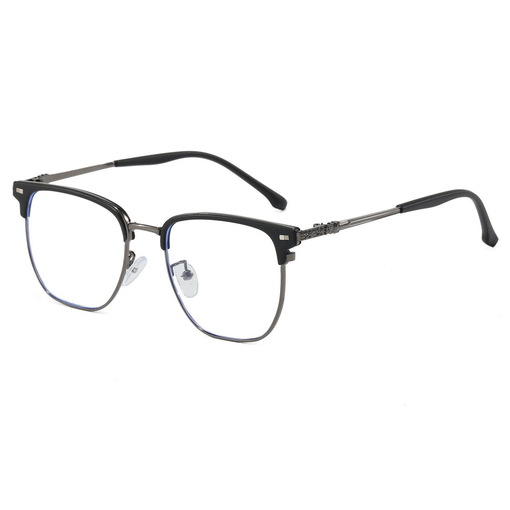 2025 New Men's Business Glasses Frame Retro Metal Half-Frame Eyebrow Flat Mirror Anti-Blue Light Myopia Frame