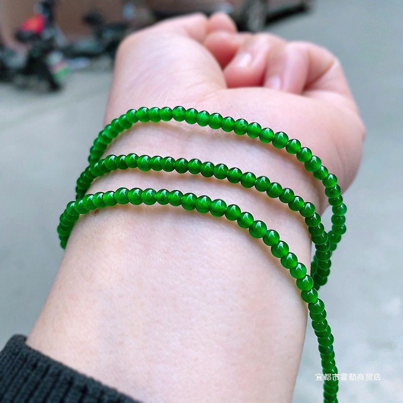 4 Natural Jadeite Green Jade Millet Bead Necklace for Women, High Ice Type Jadeite Round Bead Necklace, Hot Color Jadeite