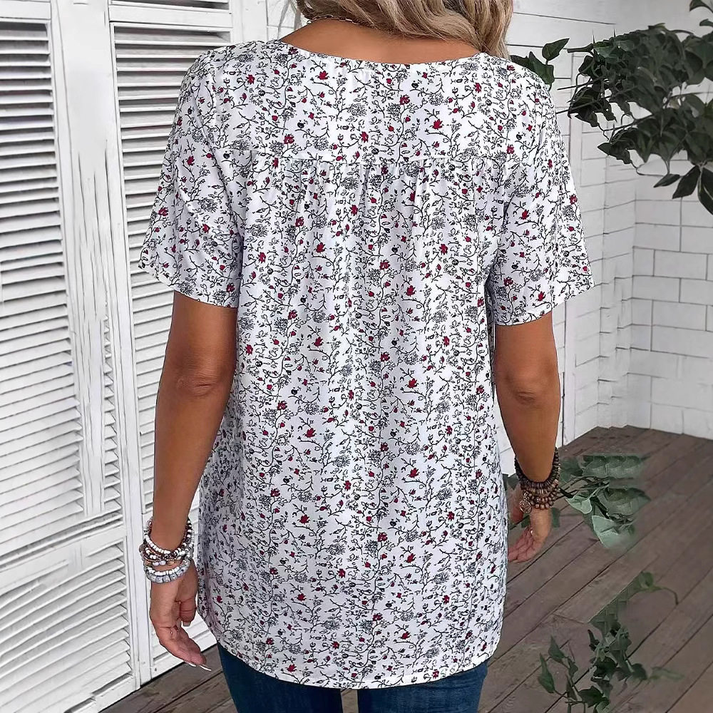 Elegant Floral Print V Neck Short Sleeve Blouse Summer Style Perfect for Casual Outings Wholesale Available