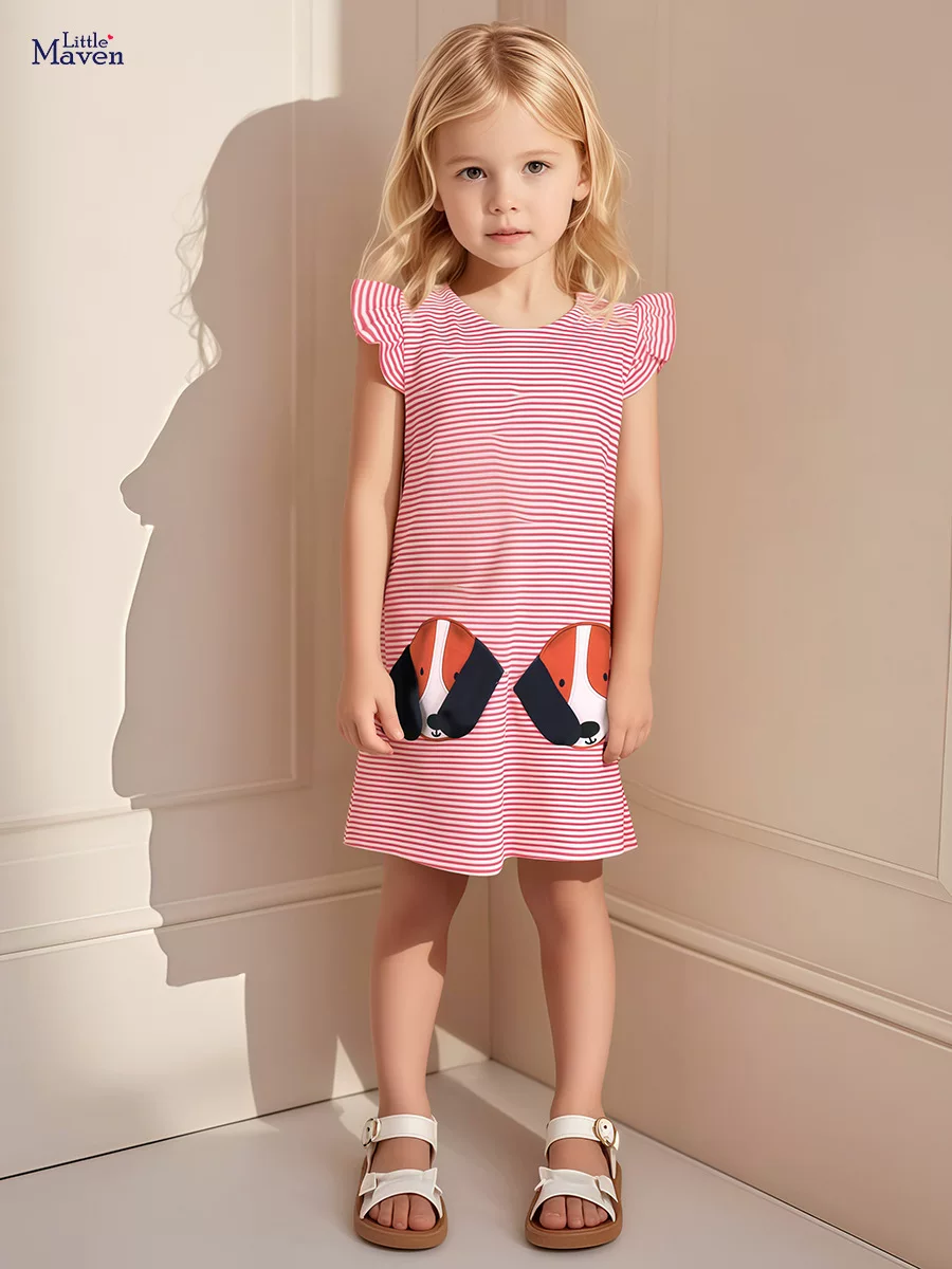 Girls' Summer Short-Sleeve Striped Dress, Cotton Cute Dress Wholesale