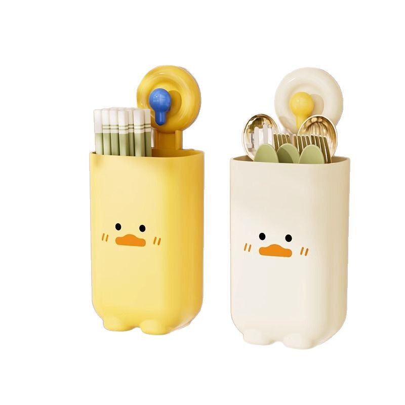 Suction Cup Chopstick Holder Household Kitchen Tableware Rack Traceless Wall Hanging Cute Chopstick and Spoon Holder Large Capacity Tableware Storage Cage