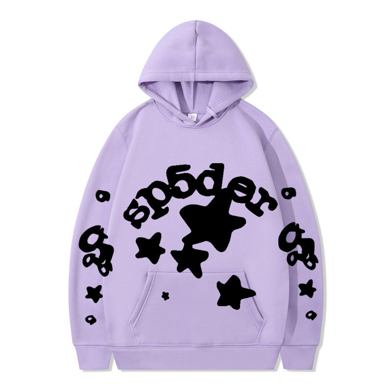 跨境 SP5DER蜘蛛网印花帽衫欧美潮牌大码宽松男女款连帽卫衣