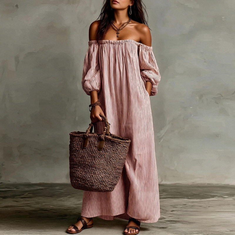 Vacation Style Maxi Dress Casual Loose Fit Off Shoulder Comfortable Fabric Summer Wear Wholesale Available