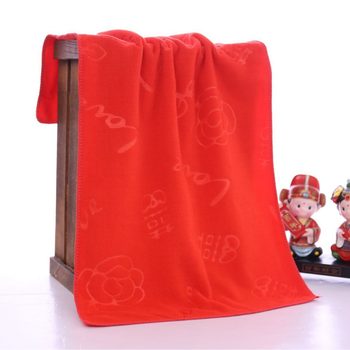 80g thick big red embossed wedding towel wholesale wedding gift towel non-cotton towel