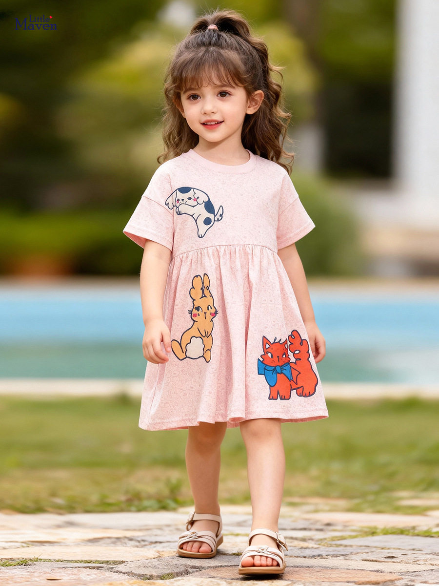 New Summer Girls' Short-Sleeve Dress, Cartoon Kids' Dress, Baby Dress