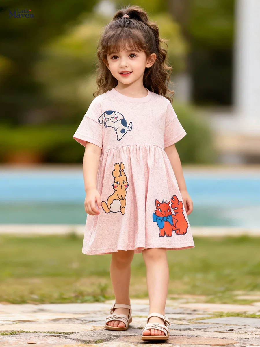 New Summer Girls' Short-Sleeve Dress, Cartoon Kids' Dress, Baby Dress