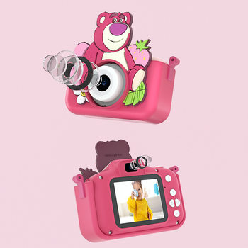 Disney Strawberry Bear Kidsren's Digital Camera Hd 2000W Front and Rear Dual Camera Mini Camera Kids Gift