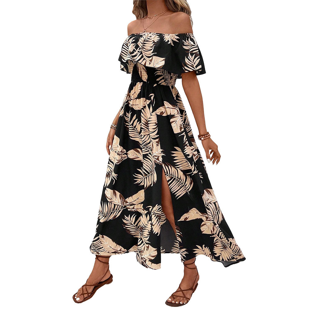 Off Shoulder Short Sleeve Dress Floral Print Mid Length Summer Style Wholesale Available ready to ship