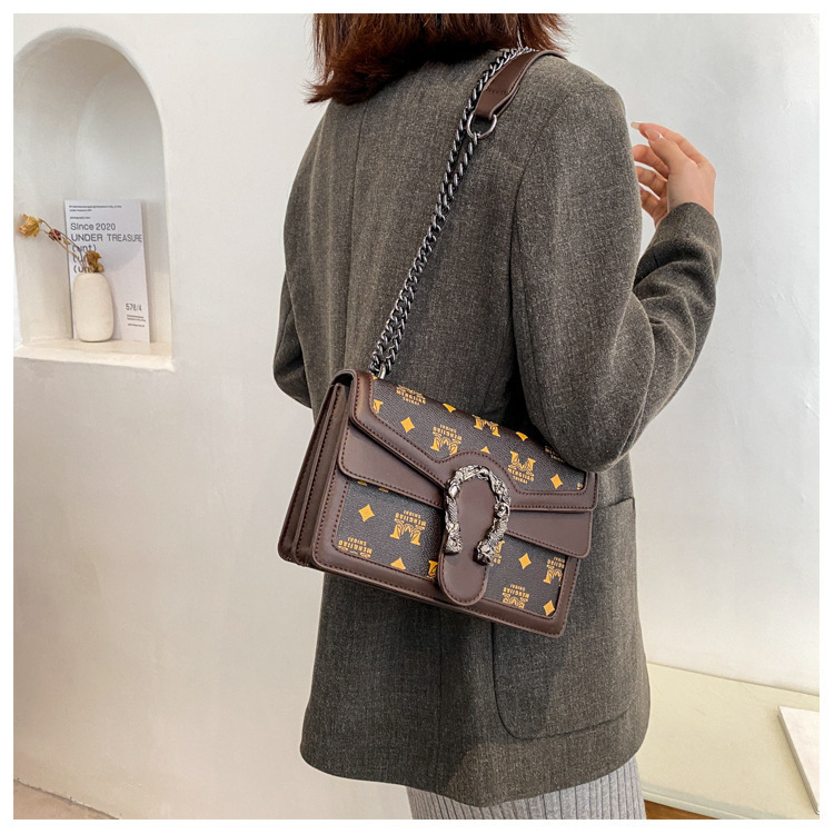 French Niche Bags for Women New Trendy Autumn and Winter Chain Shoulder Crossbody Bag Printed Small Square Bag Retro Style 7 undefined