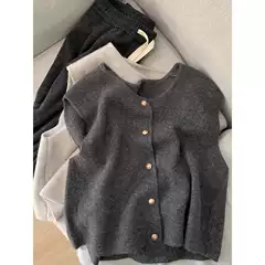High-End Metal Button Knitted Vest for Women Spring, Autumn and Winter Sleeveless Top Korean Style Pure Color Waistcoat Soft Waxy Sweater