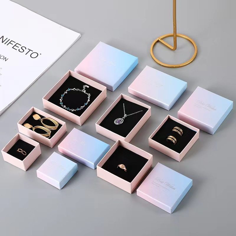Pearlescent gradient pink blue jewelry storage box ring earrings necklace bracelet box jewelry packaging box factory wholesale