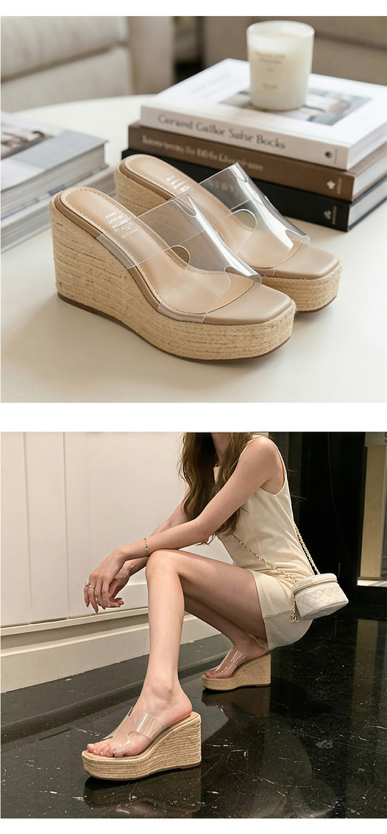 Sandal nữ quai ngang gót xuồng đế dày 9cm mũi vuông — Màu be, Màu trắng