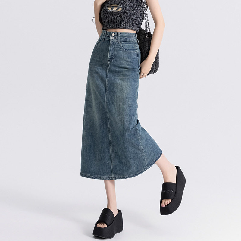 High Waisted Split Denim Midi Skirt A Line Bodycon Fit Spring Autumn Fashion Perfect for Petite Women Wholesale