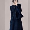 Tweed Style Blue Suit Skirt 2025 Autumn New Style Waist Slimming Look Ladylike Elegant Slim Two-Piece Set