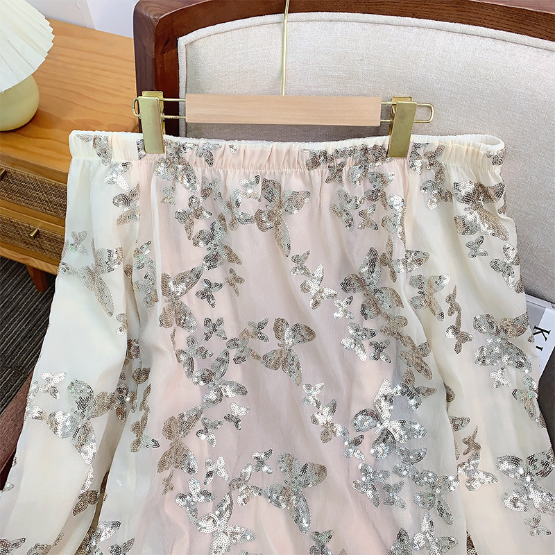 Đầm dài thêu sequin quyến rũ dáng trễ vai — Áo quây Chất lượng cao, Váy liền trễ vai, Váy liền kiểu cardigan