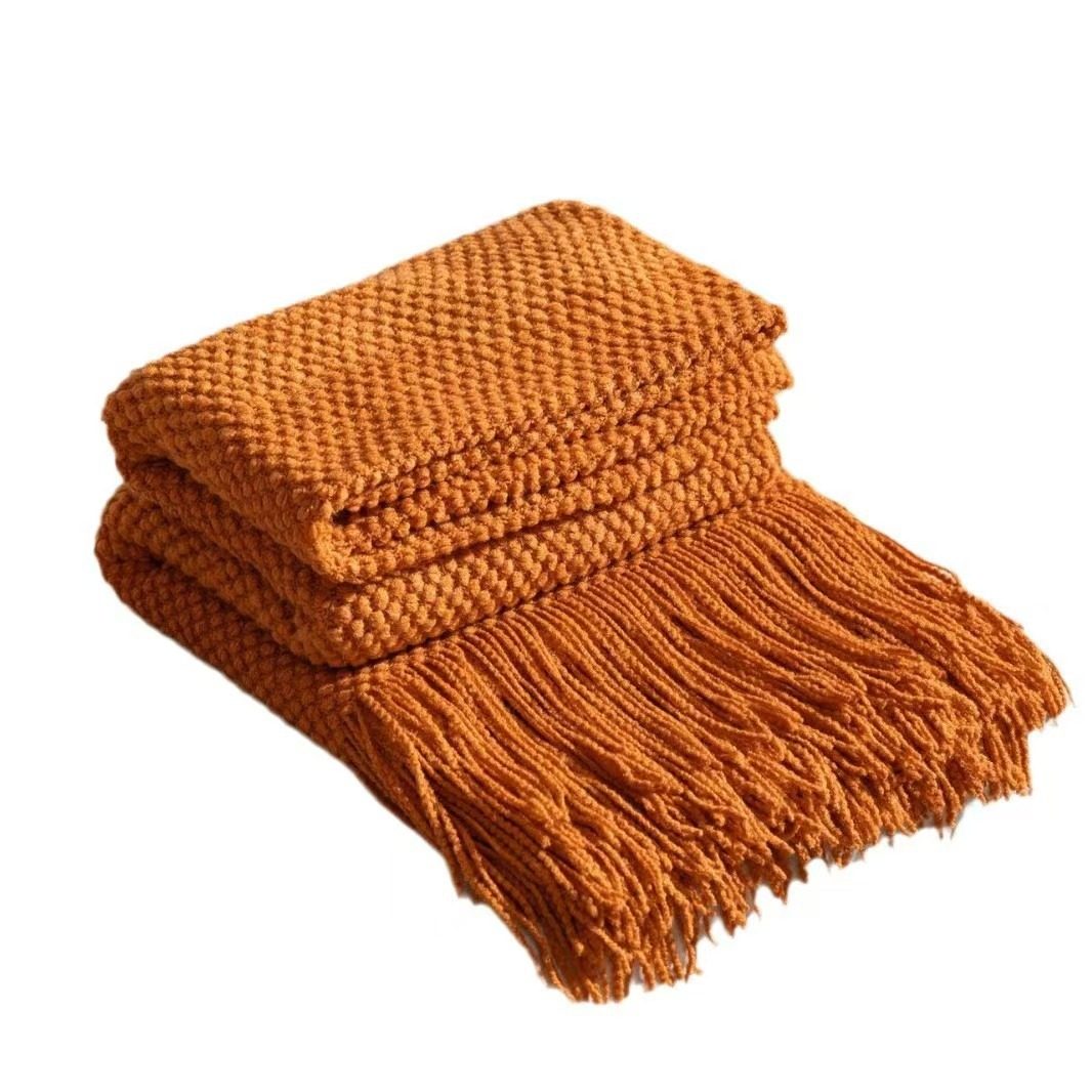 Nordic Solid Color Class A Tassel Blanket Thread Blanket Sofa Blanket Office Nap Blanket Air-conditioning Blanket Bed End Towel Knitted Blanket