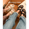 Tweed Style Sandals for Women 2025 New Fairy Style Fashion Velcro Summer New Versatile Flats Women's Shoes Ins