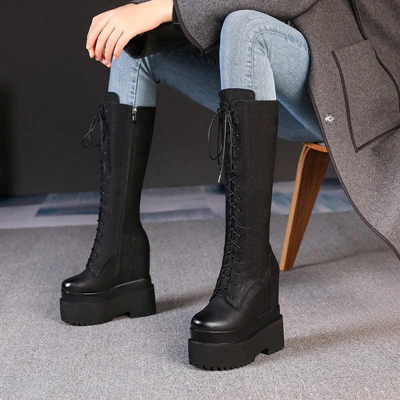 Boot Cổ Cao Nữ Cổ Cao Qua Gối Tăng Chiều Cao Đế Cao Hàng Mùa Xuân Thu Đông