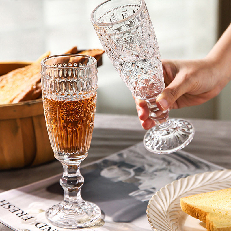 French Accessible Luxury Retro Embossed Glass Champagne Glass Red Wine Glass Home Creative Goblet Wine Glass