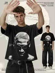 Cross-Border American Retro Rodman Boxy Clean Fi Short Wide Printed T-Shirt Crop Cropped