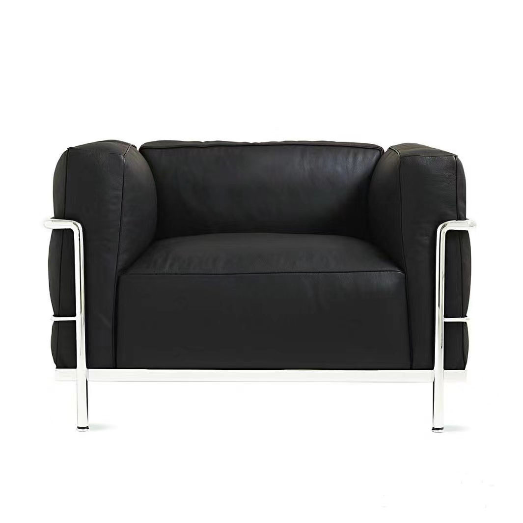 定制1 1复刻包豪斯真皮lc3Sofa沙发不锈钢复古风客厅书房单人沙发