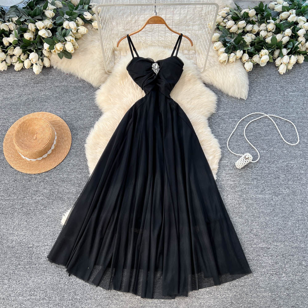 French Inspired Elegant Tulle Slip Dress Soft A Line Silhouette Waist Defining High Quality Fabric Spring Summer