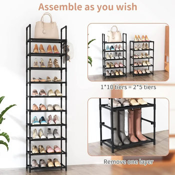 Cross-border wholesale storage rack dormitory wrought iron shoe cabinet multi-layer non-woven with hook simple shoe rack factory