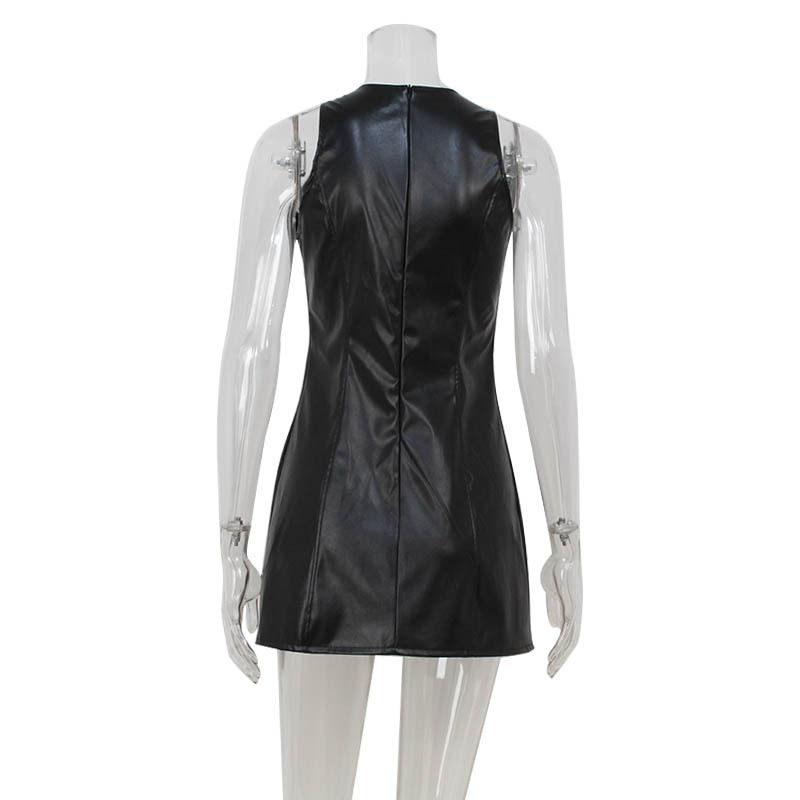 Sleeveless Bodycon Dress Vintage Style Sexy Fit PU Leather Fabric Perfect for Parties or Night Out Wholesale
