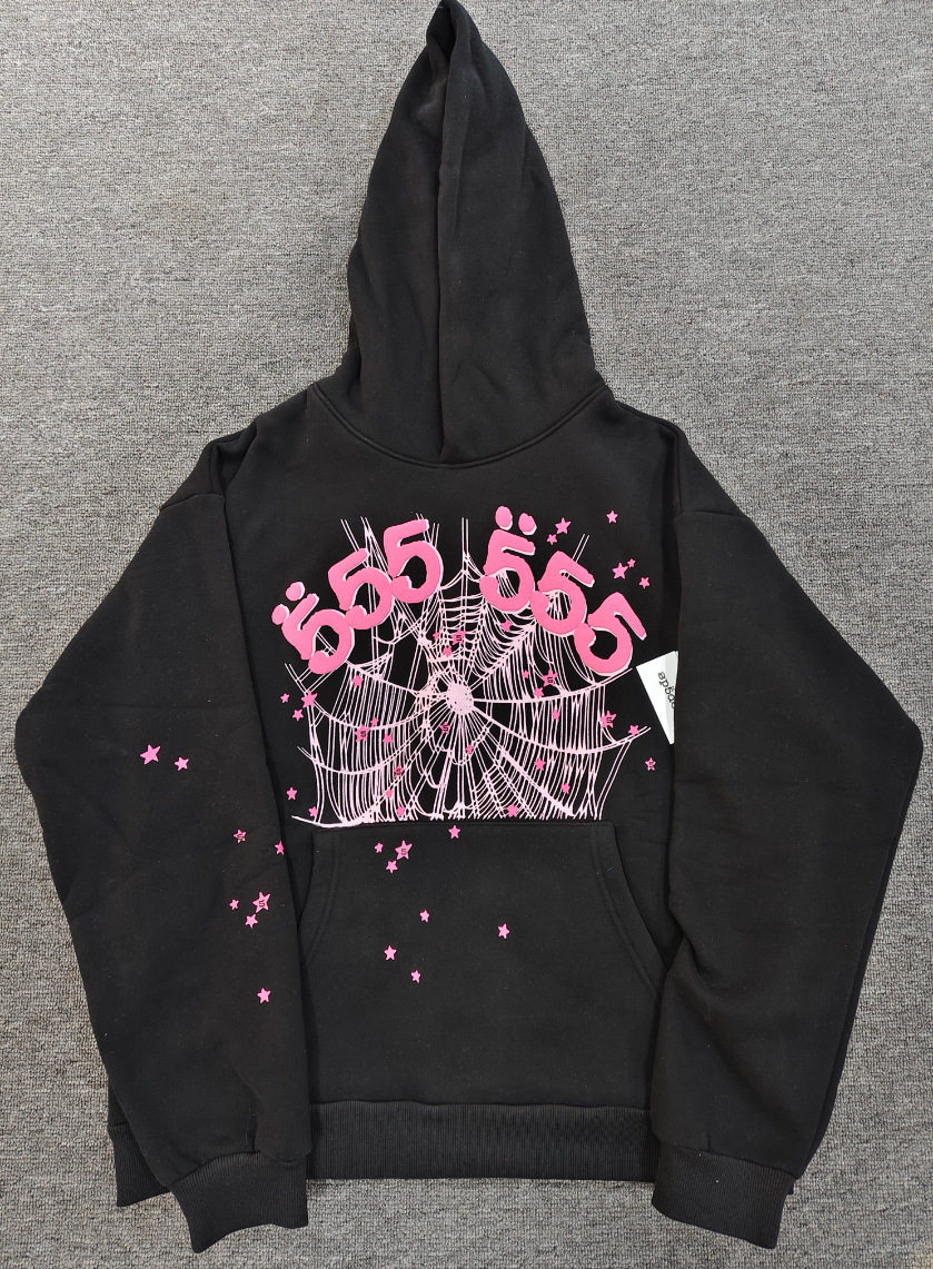 跨境爆款连帽衫555555美潮街头重磅宽松Sp5der卫衣卫裤男套装现货