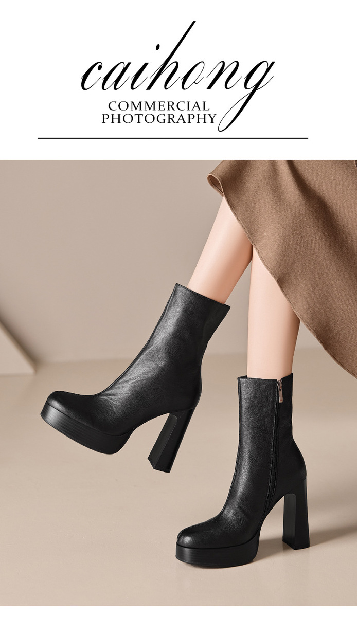 Boot Martin nữ da bò thật cổ ngắn đế dày gót siêu cao phong cách Âu Mỹ — Lớp lót đơn màu đen, Lớp lót đơn màu nâu đỏ, Lót nhung đen, Lót nhung màu nâu đỏ