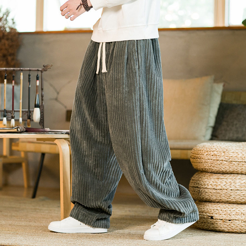Mens Corduroy Lantern Pants Plus Size Retro Straight Leg Loose Fit Casual Style Autumn Winter Collection