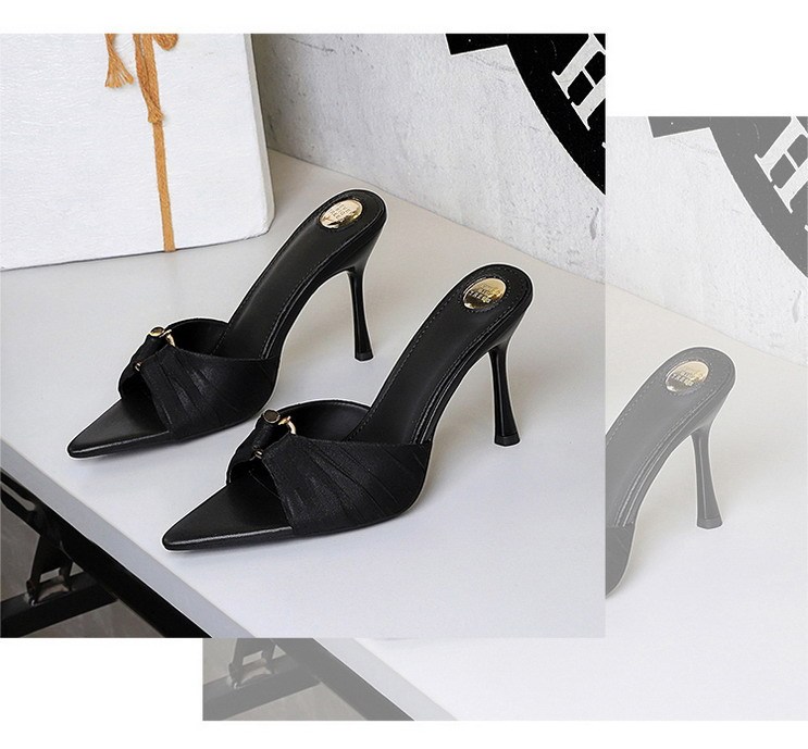 Sandal cao gót nữ mũi nhọn quai ngang chất liệu ren phối nhún, gót nhọn thanh mảnh — Họa tiết da báo, Màu be, màu đen