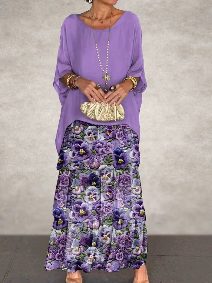 Chiffon Batwing Sleeve Maxi Dress Elegant Round Neck Trendy Design Lightweight Fabric Perfect for Spring Summer