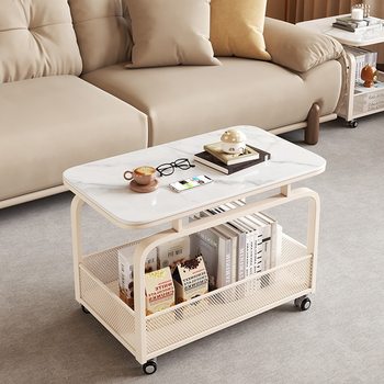 Cream-Style Living Room Sofa Side Table Italian Minimalist Storage Trolley Storage Rack Removable Coffee Table Side Cabinet