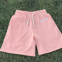 European and American Cross-Border Pink Embroidered Elastic Drawstring Casual Shorts and Loose Shorts Embroidered Round Neck T-Shirt Set