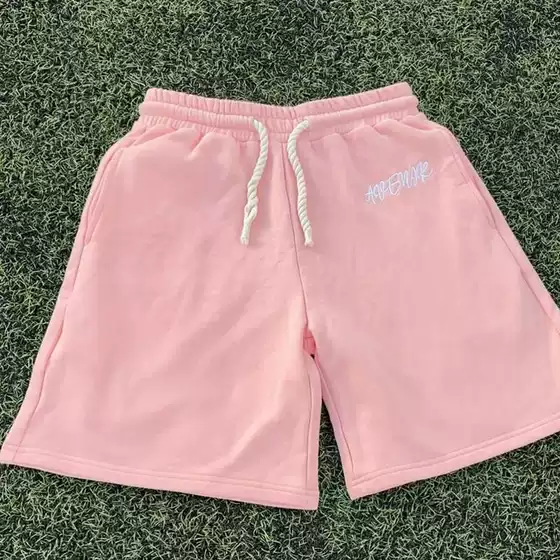 European and American Cross-Border Pink Embroidered Elastic Drawstring Casual Shorts and Loose Shorts Embroidered Round Neck T-Shirt Set