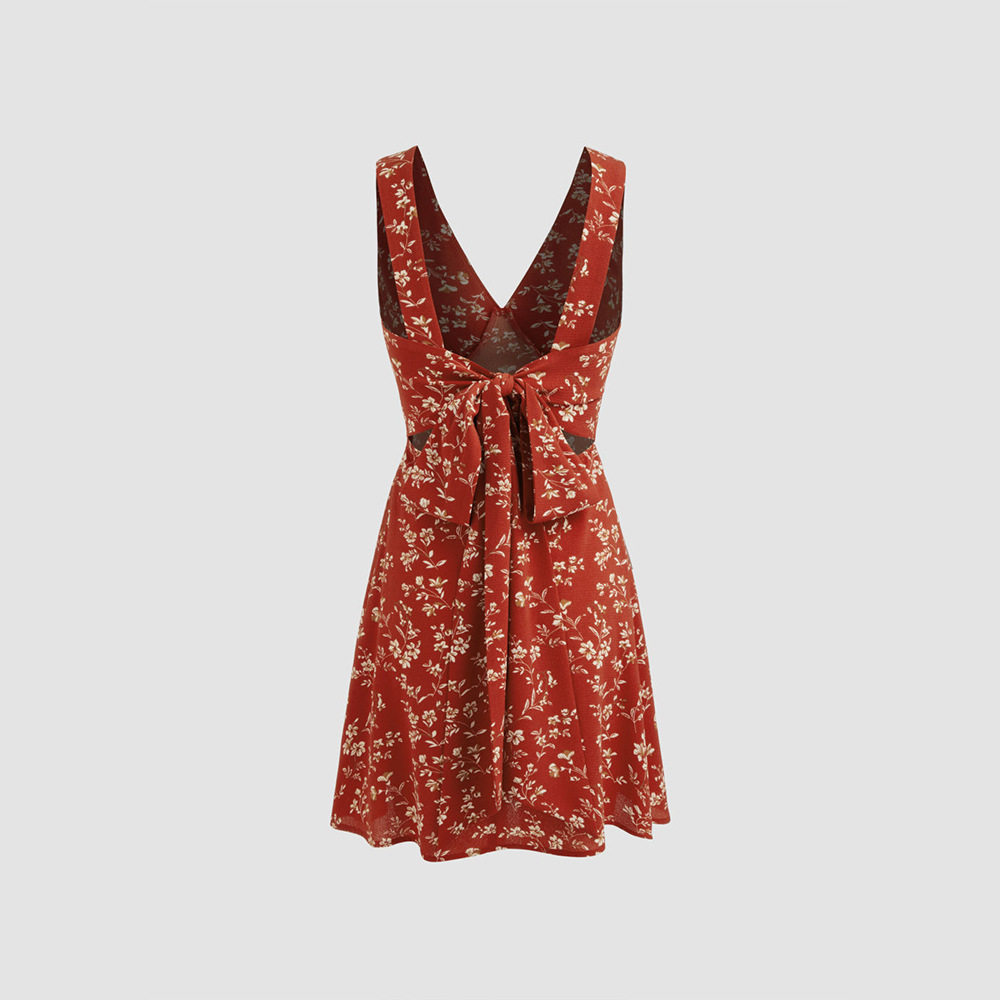Floral Print V Neck Dress Elegant Fresh Style Lightweight Fabric Perfect for Spring and Summer Occasions Wholesale