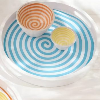 High-End Minimalist Blue-Green-Orange Ribbed Nordic Dessert Plate Salad Plate Cross-Border Melamine Salad Plate Straight-Edged Plate