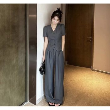 Chanel Style Elegant Professional suit 2025 Summer New Slimming Short-sleeved Top Casual Wide-leg Pants Two-piece Set for Women